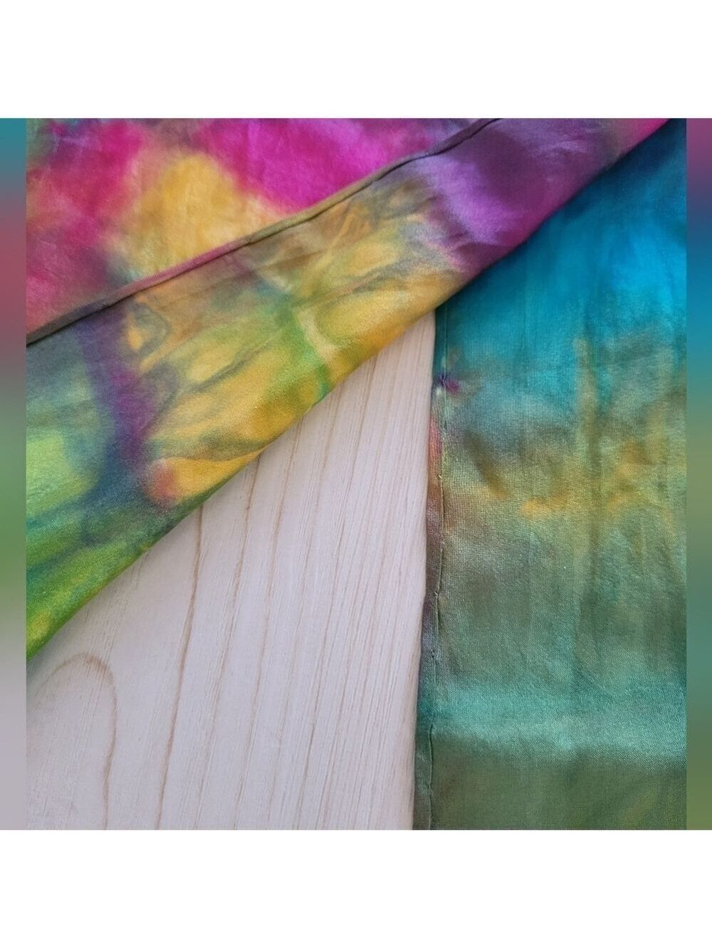 Silk 100% Rainbow Scarf Turquoise Purple Yellow Green Red - Picture 5 of 9